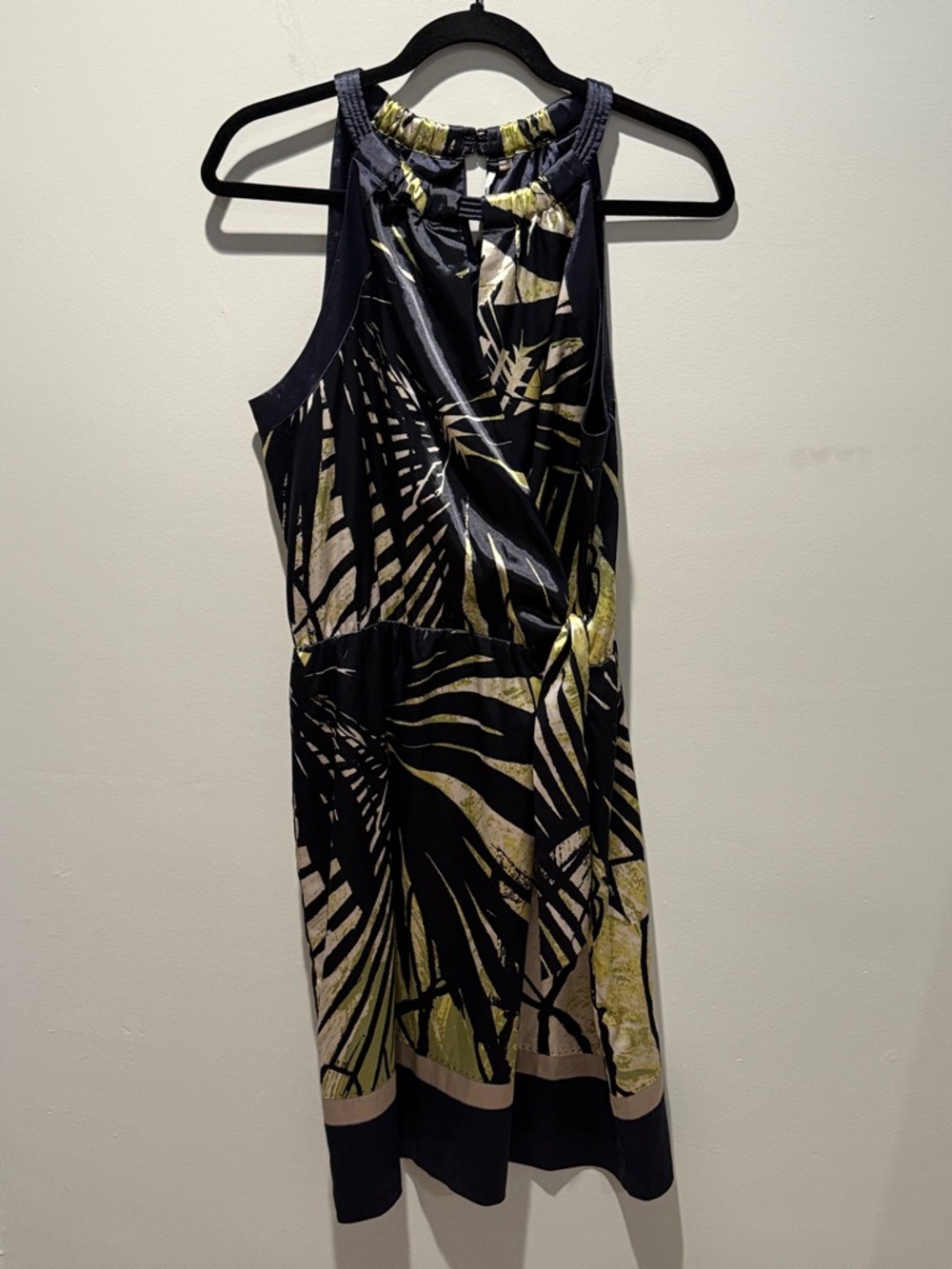 Tahari Sleeveless Black & Olive Faux Wrap Dress sz 10
